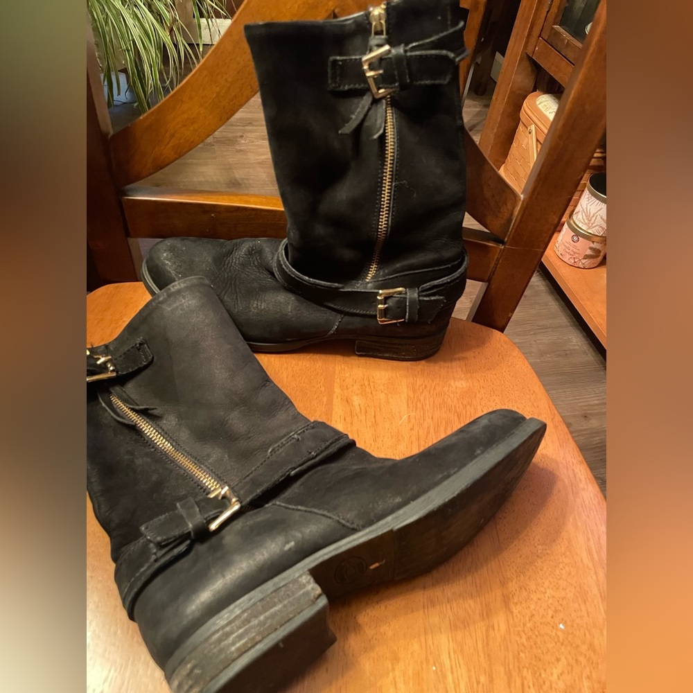 Black Steve Madden zip mid calf moto boots 9 low block heel also listed tan